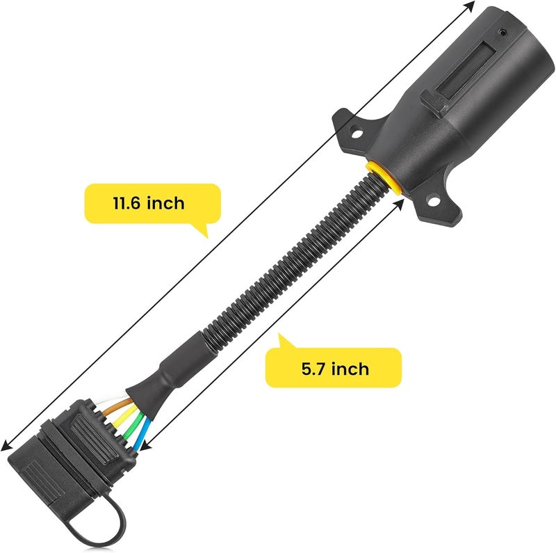 Oyviny 7 Pin to 5 Pin Trailer Adapter 7 Way Round to 5 Way Flat Trailer Plug, RV Blade 7 Way to 5 Pin Flat Trailer Light Wiring Connector 11.6 Inch Plug and Play 16 Gauge Copper Cable with Dust Cover - Image 2